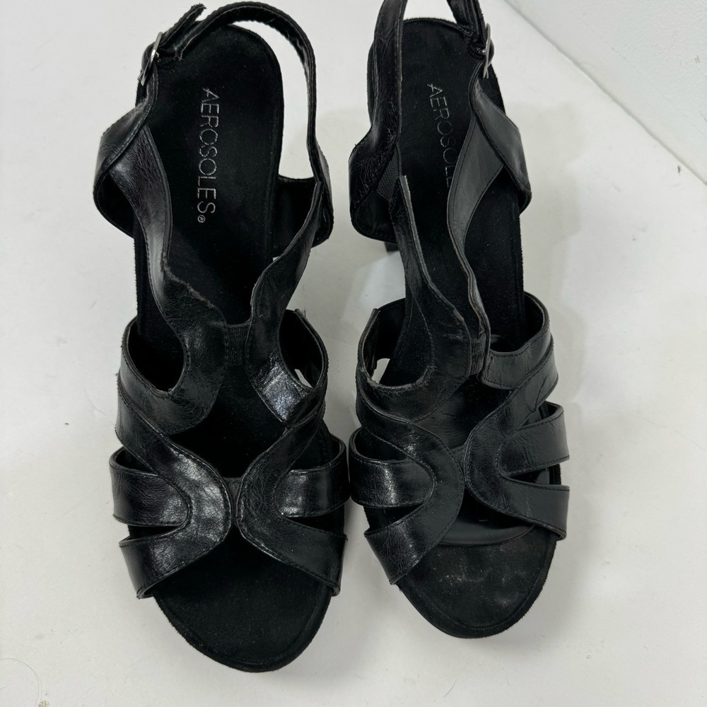 Aerosoles Black Open Peep Toe Heels Goth Minimalist - Picture 2 of 9
